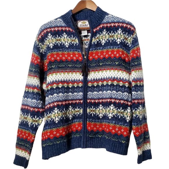 VTG Tiara International Womens Full Zip Cardigan Sweater Size XL Snowflake Y2K - Picture 1 of 12
